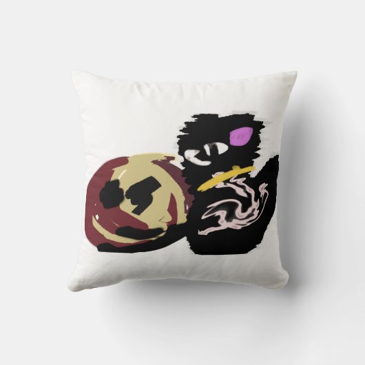 Fluffy Black Cat Jack o Lantern fun  クッション (裏面)