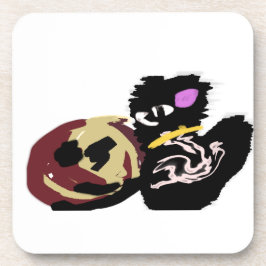 Fluffy Black Cat Jack o Lantern fun  コースター