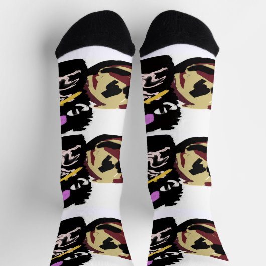 Fluffy Black Cat Jack o Lantern fun  ソックス (上部)