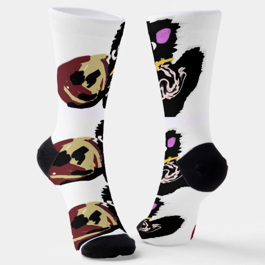 Fluffy Black Cat Jack o Lantern fun  ソックス (傾斜あり)