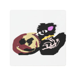 Fluffy Black Cat Jack o Lantern fun  メタルプリント
