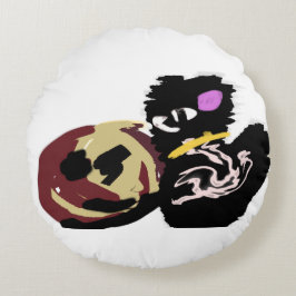 Fluffy Black Cat Jack o Lantern fun  ラウンドクッション