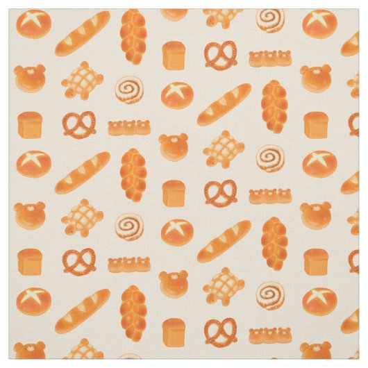 Fluffy Bread Bakery Hand Drawn Art Pattern ファブリック (見本)