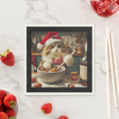 Fluffy cat baking boozy christmas pudding スタンダードランチョンナプキン (インサイチュ)