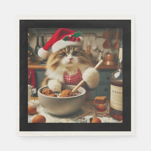 Fluffy cat baking boozy christmas pudding スタンダードランチョンナプキン (正面)
