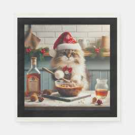 Fluffy cat baking boozy christmas pudding  スタンダードランチョンナプキン