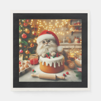 Fluffy cat baking the christmas cake  スタンダードランチョンナプキン