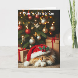 Fluffy cat christmas card シーズンカード