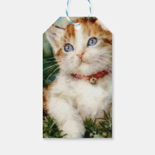 Fluffy christmas cat Watercolor ギフトタグ (裏面)