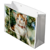 Fluffy christmas cat Watercolor ラージペーパーバッグ (正面アングル)