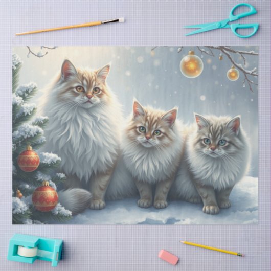 Fluffy Christmas Cats Tissue Paper 薄葉紙 (クラフト)