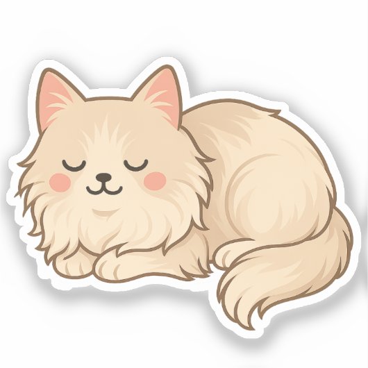 Fluffy Cream Persian Cat Sleeping シール (正面)
