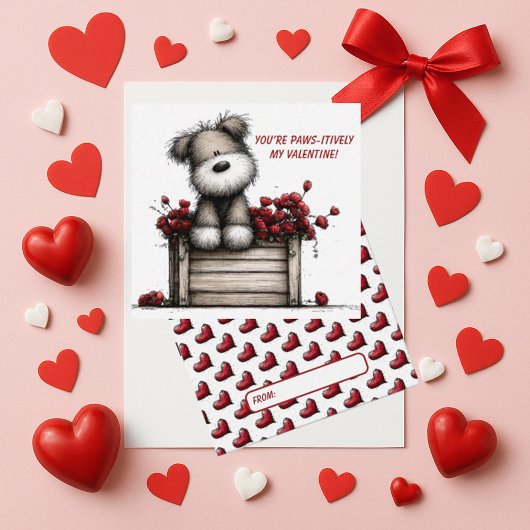 Fluffy Dog Valentine Card for Kids ノートカード
