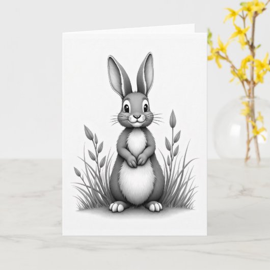 Fluffy Friend Gray Art Card カード (黄色い花)