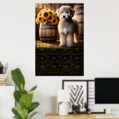 Fluffy Goldendoodle with Sunflowers – 2026 Rustic  ポスター (ホームオフィス)