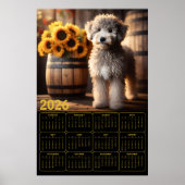 Fluffy Goldendoodle with Sunflowers – 2026 Rustic  ポスター (正面)