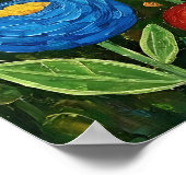 Fluffy Gray Striped Cat with Folk Art Flowers ポスター (角)