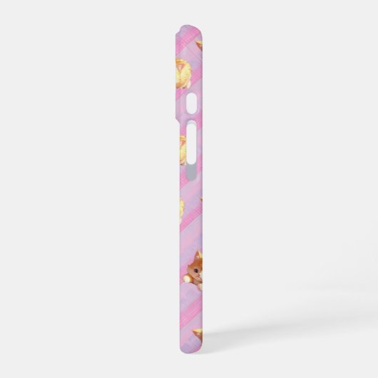 Fluffy Kitten Pink Stripe Phone Case iPhone 16ケース (左側面)