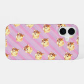 Fluffy Kitten Pink Stripe Phone Case iPhone 16ケース (裏面横)