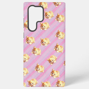 Fluffy Kitten Pink Stripe Phone Case Samsung Galaxy S22 Ultraケース