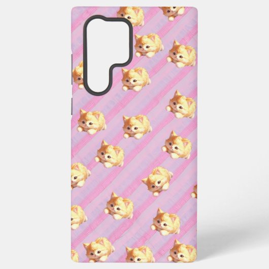 Fluffy Kitten Pink Stripe Phone Case Samsung Galaxyケース (裏面)