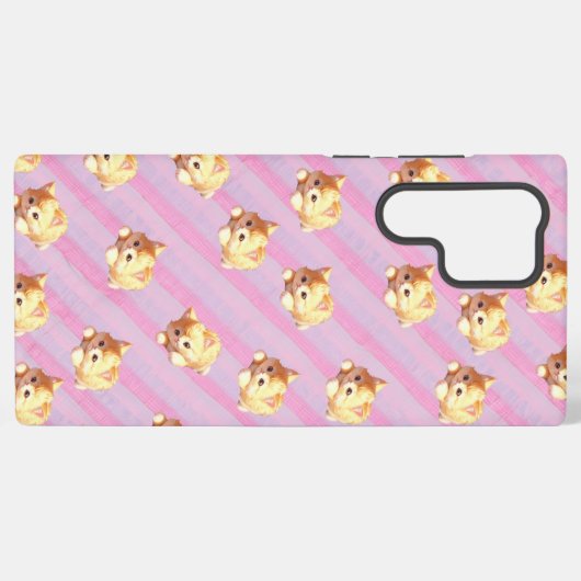 Fluffy Kitten Pink Stripe Phone Case Samsung Galaxyケース (裏面横)