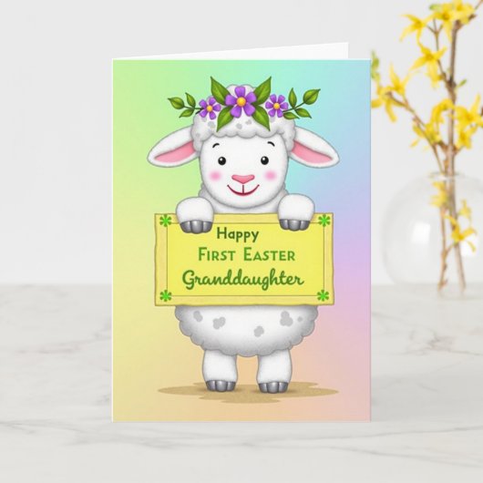 Fluffy Lamb Easter Message Card カード (黄色い花)