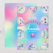 Fluffy monster girl Birthday Invitation 招待状 (正面/裏面)