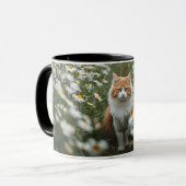 Fluffy Orange & White Cat in Daisy Field Coffee Mu マグカップ (正面左)