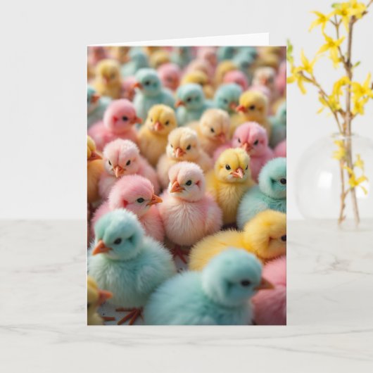 Fluffy Pastel Chicks Photo Card カード (黄色い花)