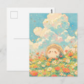 Fluffy Peach Cloud Kawaii Hedgehog Meadow ポストカード (正面/裏面)
