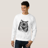 Fluffy Persian Cat Art Men's Sweatshirt スウェットシャツ (正面フル)