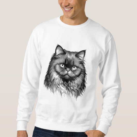 Fluffy Persian Cat Art Men's Sweatshirt スウェットシャツ (正面)