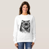 Fluffy Persian Cat Sketch Women's Sweater スウェットシャツ (正面フル)