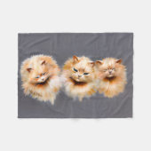Fluffy Persian Cats Vintage Whimsical Art Throw フリースブランケット (正面(横))