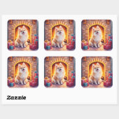Fluffy Pomeranian Cozy Christmas Fireplace Dog Art スクエアシール (シート)