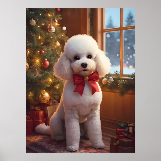 Fluffy Poodle Christmas Poster ポスター (正面)