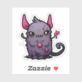 Fluffy Purple Demon Cat - Kawaii Monster シール