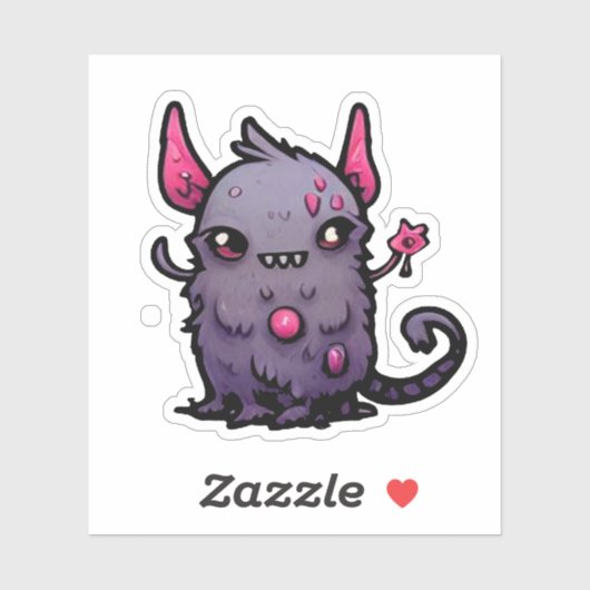 Fluffy Purple Demon Cat - Kawaii Monster シール (シート)