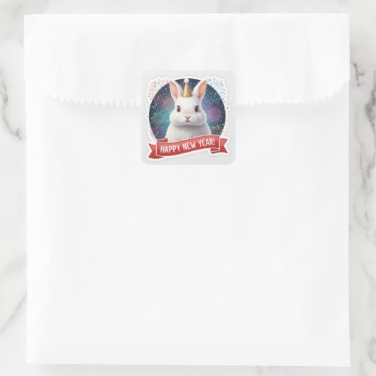 Fluffy Rabbit New Year Sticker スクエアシール (バッグ)