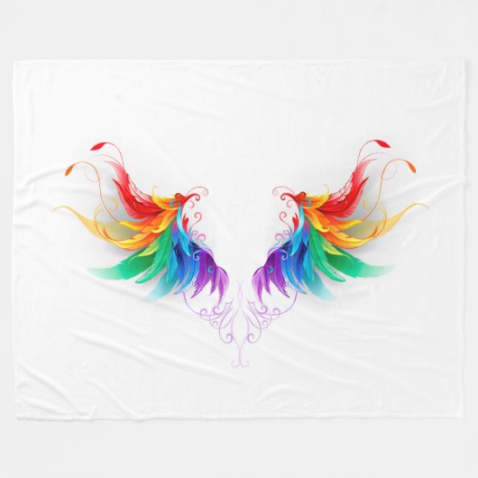 Fluffy Rainbow Wings フリースブランケット (正面(横))
