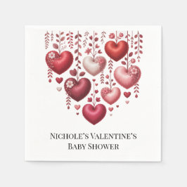 Fluffy Red Floral Heart Baby Shower スタンダードカクテルナプキン