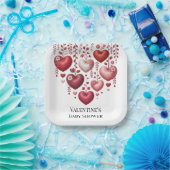 Fluffy Red Floral Heart Baby Shower ペーパープレート (パーティー)