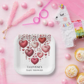 Fluffy Red Floral Heart Baby Shower ペーパープレート (パーティー)