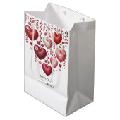 Fluffy Red Floral Heart Baby Shower ミディアムペーパーバッグ (正面アングル)