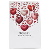 Fluffy Red Floral Heart Baby Shower ミディアムペーパーバッグ (正面)