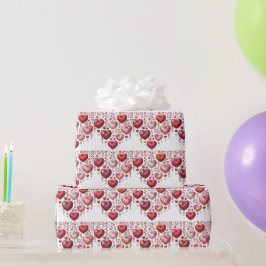 Fluffy Red Floral Heart Baby Shower ラッピングペーパー