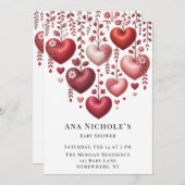 Fluffy Red Floral Heart Baby Shower 招待状 (正面/裏面)