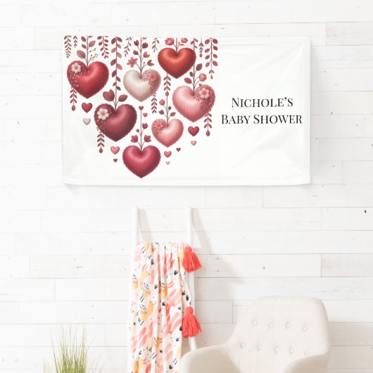 Fluffy Red Floral Heart Baby Shower 横断幕 (インサイチュ)