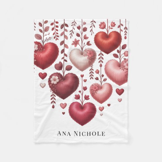 Fluffy Red Floral Heart Baby Shower Gift フリースブランケット (正面)